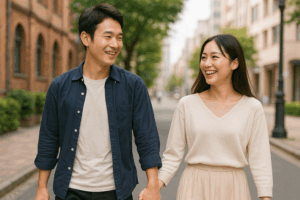 町並みをデートする二人
