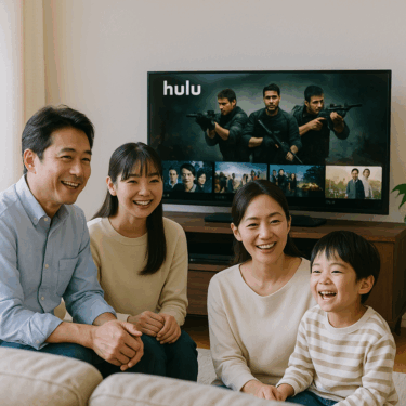 Huluを楽しく家族で視聴するシーン