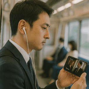 移動中でもHuluを楽しむ男性