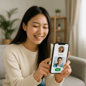 出会いアプリをする女性