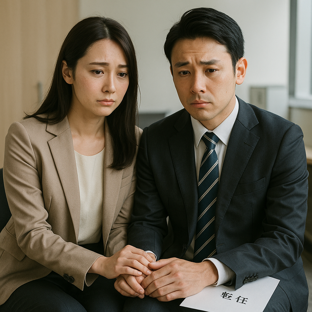 転勤辞令で動揺する二人