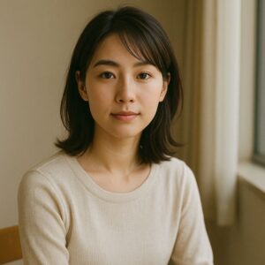 スマートフォンに文章を入力しながら、真剣に自己開示メッセージを考えている日本人女性