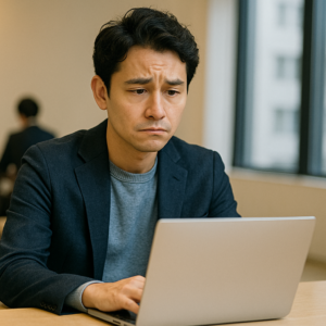 パーティに参加するかを検討する男性