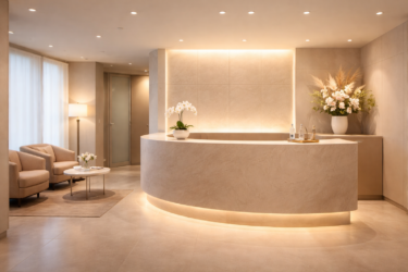 メンズライフクリニックの、プライバシーに配慮された清潔でモダンな待合室のイメージ