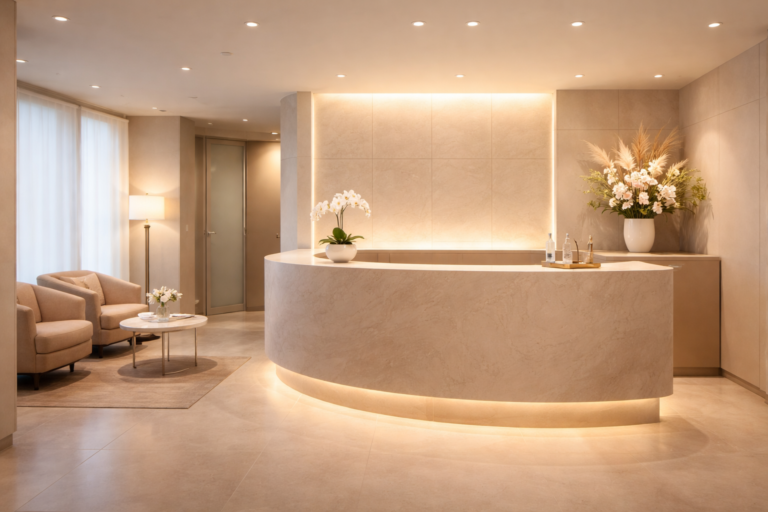 メンズライフクリニックの、プライバシーに配慮された清潔でモダンな待合室のイメージ