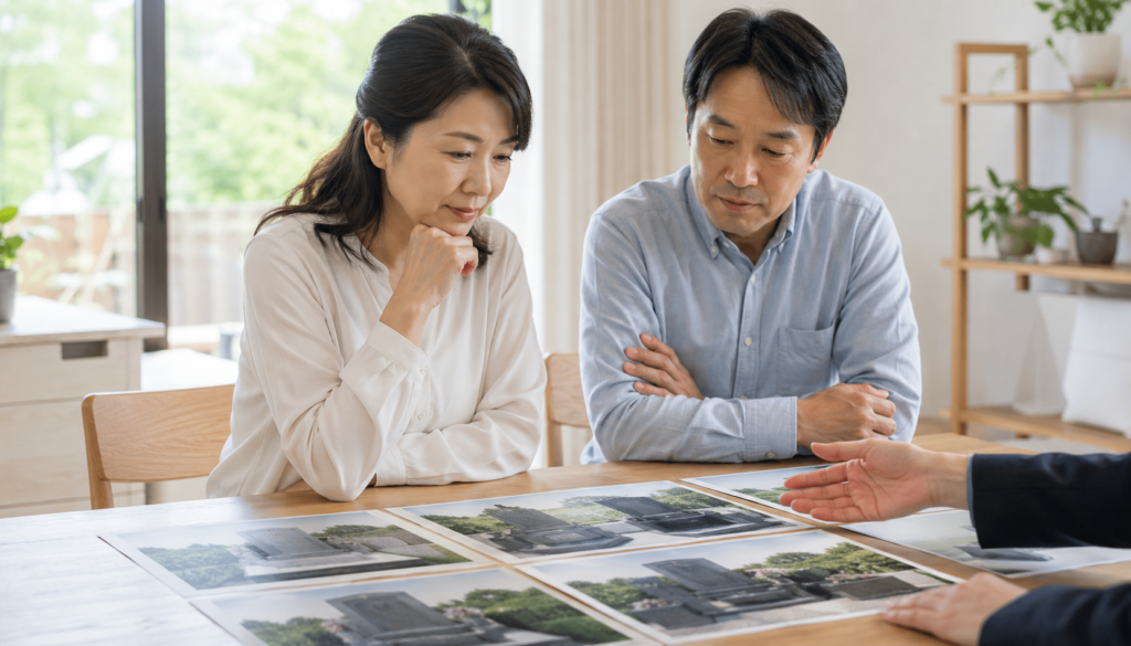 墓石を検討する夫婦のイメージ画像