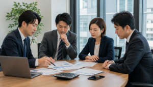 法人経営者が請求書ファクタリングの条件を比較検討している場面