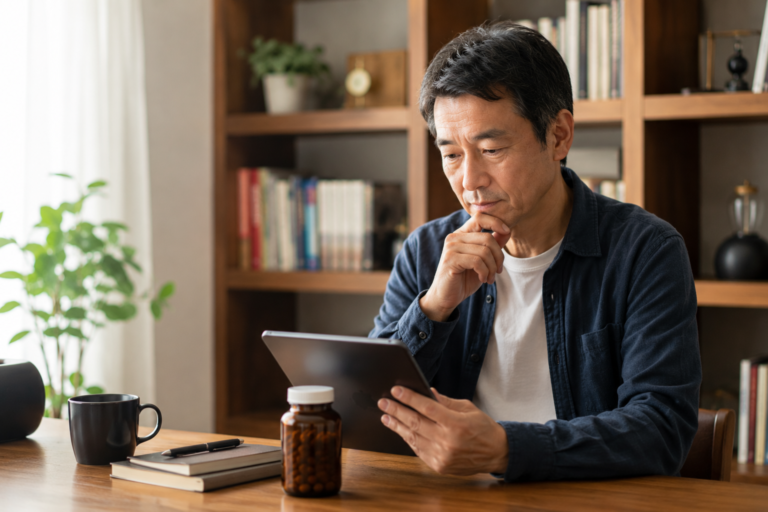 オメガ3サプリの口コミを調べる50代男性