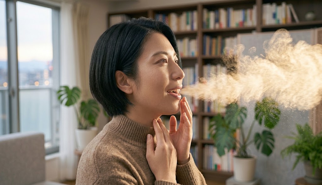 息を吐く女性